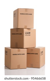 Pile of cardboard boxes ready to be shipped isolated on white background