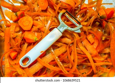 Pile Of Carrot Scraps Food Waste In A Old Dirty Sink