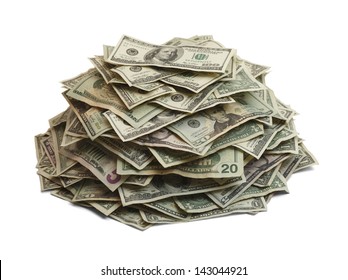 Pile Of Cash Isolated On White Background.