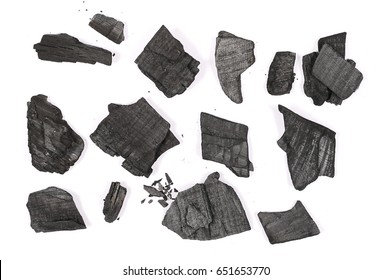  Pile Charcoal Isolated On White Background, Xylanthrax, Wood Coal, Top View