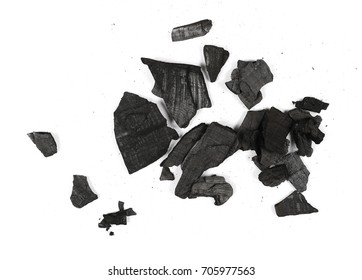 Pile Charcoal Isolated On White Background, Xylanthrax, Wood Coal, Top View