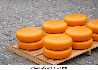 Pile Of Cheese In Gouda Cheese Market