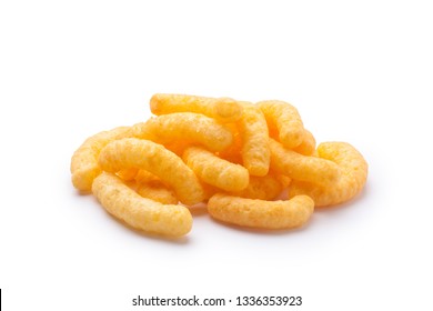 Pile of cheese puffs isolated on a white background
