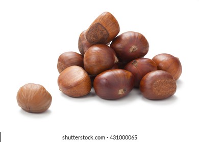 Pile Of Chest Nut Isolate Over White Background