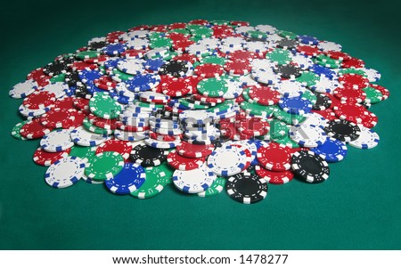 Pile of chips on a professional filt pokertable