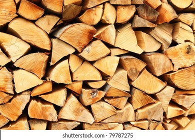 Pile Of Chopped Fire Wood Prepared For Winter