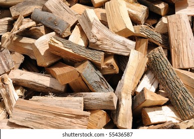 Pile Of Chopped Fire Wood Ready For Burning