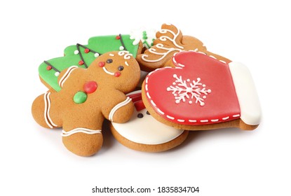 Pile Of Christmas Cookies On White Background