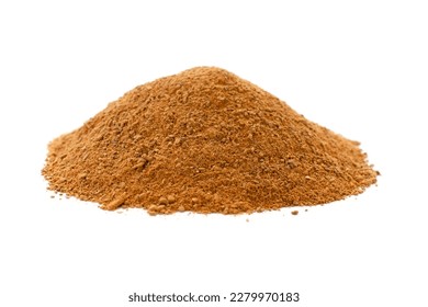 Pile of cinnamon powder isolated on white background. Cinnamon powder isolated on white background. Heap of cinnamon powder on a white background. - Shutterstock ID 2279970183