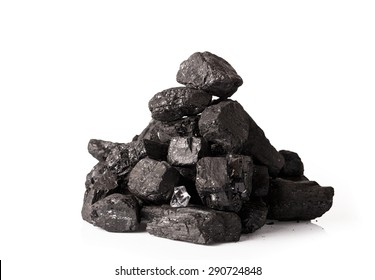 Pile of coal isolated on white background
