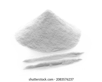 Pile cocaine and lines isolated on white background 