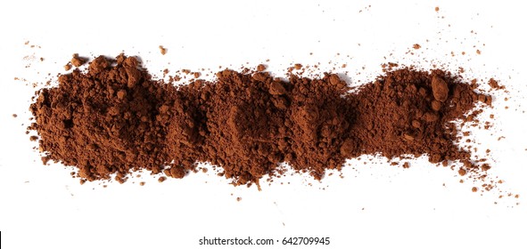 pile cocoa powder isolated on white background, top view