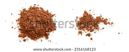 pile of cocoa powder isolated on white background. Top view. Flat lay