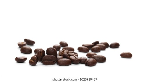 Pile coffee beans isolated on white background and texture 
 - Shutterstock ID 1025919487