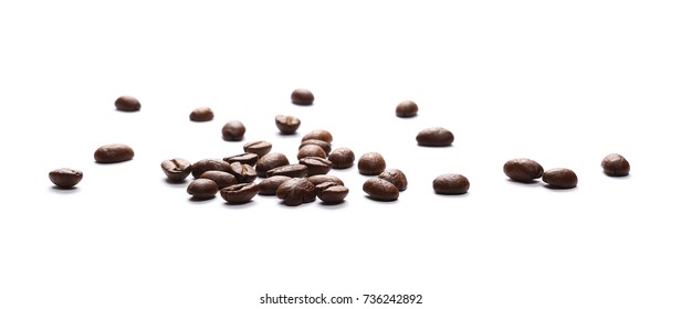 Pile Coffee Beans Isolated On White Background And Texture, Top View
