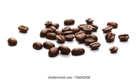 Pile coffee beans isolated on white background and texture, top view
 - Shutterstock ID 736242928