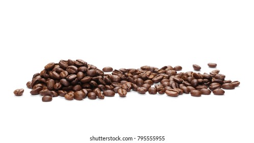 Pile Coffee Beans Isolated On White Background And Texture, Top View
