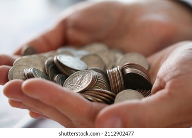 Pile Of Coins In Businessman Hands, Earned Money, Work Hard