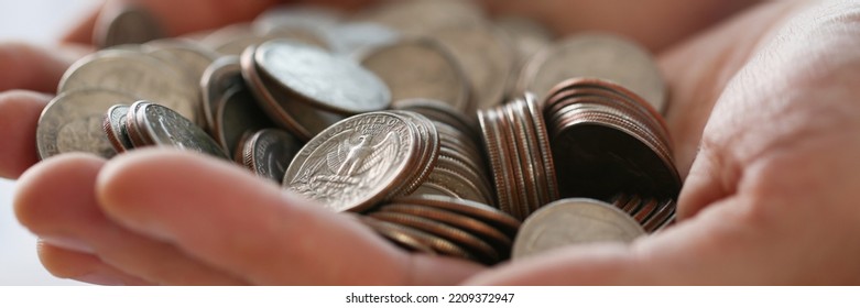 Pile Of Coins In Businessman Hands, Earned Money, Work Hard