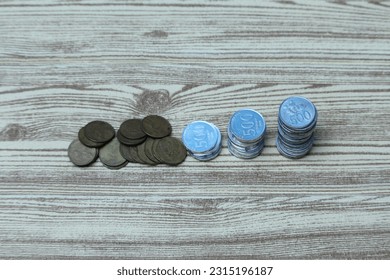 Pile of coins on the table. Financial and business concept. - Shutterstock ID 2315196187