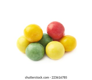 Pile Of Colorful Chewing Gum Ball Sweets, Isolated Over The White Background