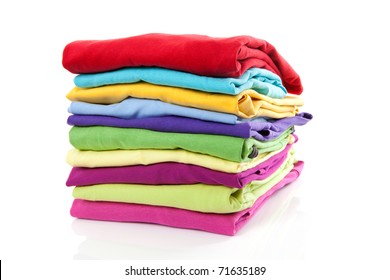 Pile Of Colorful Clothes Over White Background