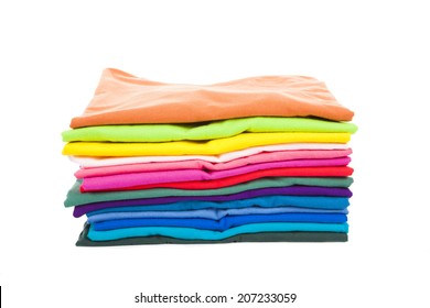 Pile of colorful clothes with white background