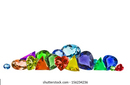 Pile Of Colorful Gems Isolate On White Background
