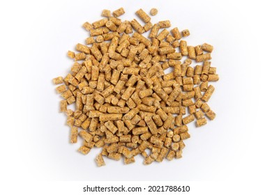 Pile Of Compound Feed Pellets Isolated On White.   Animal Feed.