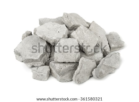Pile of concrete rubble isolated on white