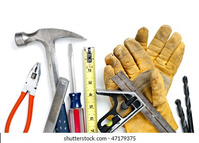 Pile of Construction Tools. Focus evenly across all objects