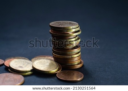 Pile copper coin, quarters, nickels, dimes pennies fifty cent piece