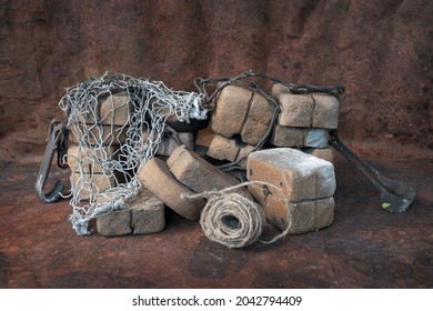 A pile of cork floats for fishing nets