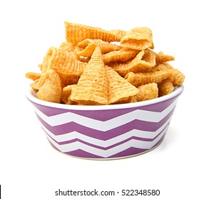 Pile Of Corn Chips In Bowl On A White Background