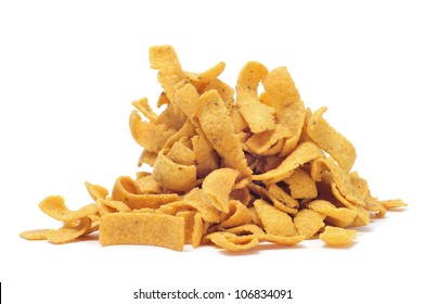 A Pile Of Corn Chips On A White Background