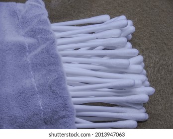 Pile Of Cotton Buds In Cloth Bag