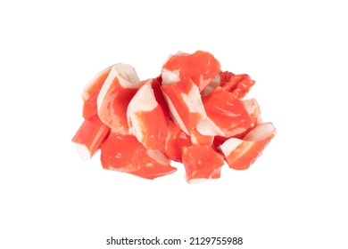 Pile Of Crab Meat Isolated On White Background. Crab Meat Isolated.  Top View