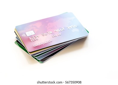 Pile Of Credit Cards On White Background