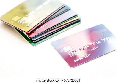 Pile Of Credit Cards On White Background