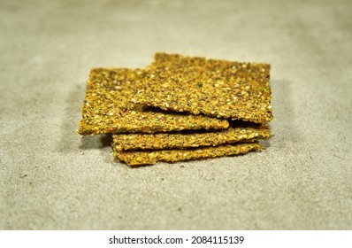 Pile Of Crispy Flaxseed Crackers