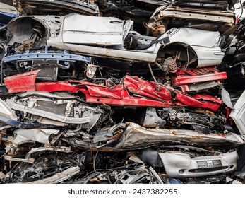 Pile of Crushed Cars in a Junkyard - Powered by Shutterstock