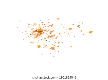 Pile Crushed Red Cayenne Pepper, Dried Chili Flakes And Seeds On White Background.