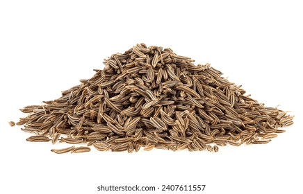 Pile of cumin seeds isolated on a white background. Caraway seeds, indian spice. - Powered by Shutterstock