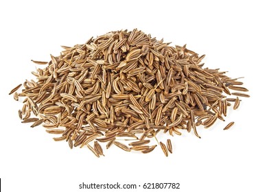 Pile of cumin seeds isolated on white background