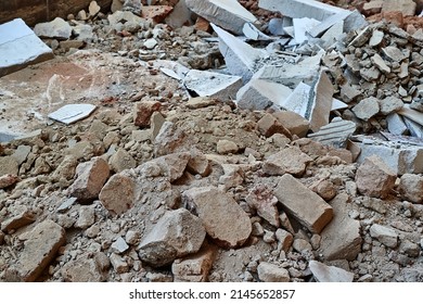 Pile of debris of a collapsed building, concrete rubble