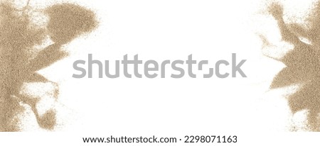 Pile desert sand frame isolated on white background, top view