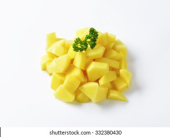 Pile of diced raw potatoes