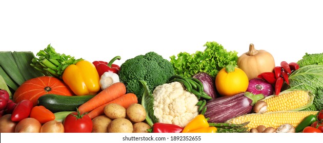 Pile Of Different Fresh Vegetables On White Background