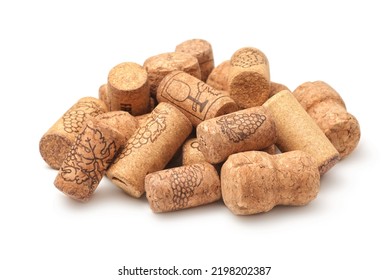 Pile Of Different Natural Wine Corks Isolated On White