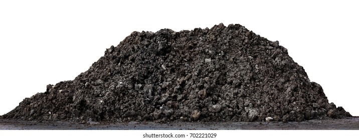 Pile Dirt Isolated On White, Dirt Hill For Construction Space, Heap Black Dirt For Planting, Dirt Clay Mountain Big, Mound Soil